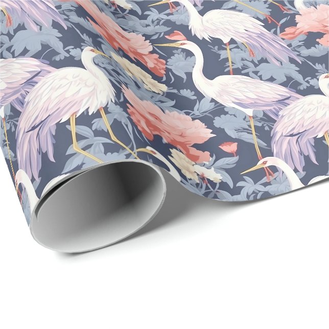 Chinoiserie Navy Floral Egret Wrapping Paper (Roll Corner)