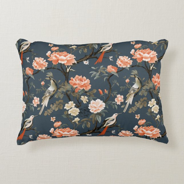Chinoiserie on Denim Blue Accent Pillow (Front)