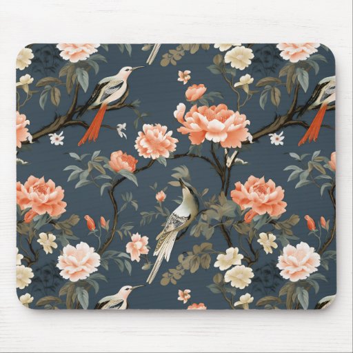 Chinoiserie on Denim Blue Mouse Pad