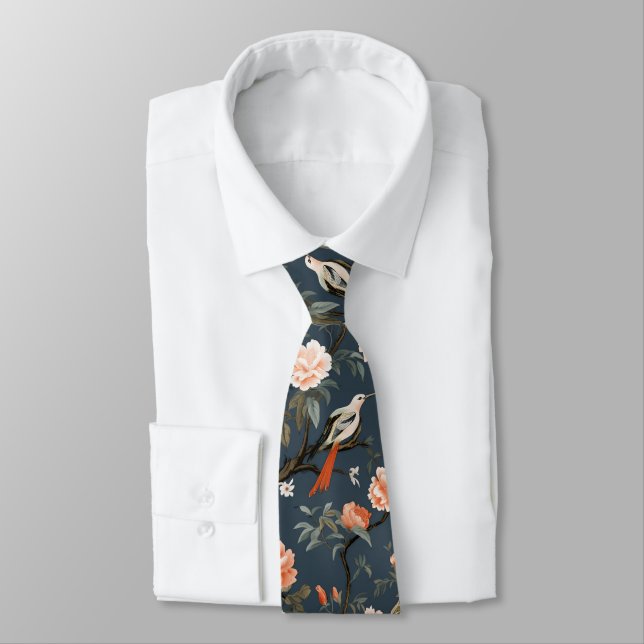 Chinoiserie on Denim Blue Neck Tie (Tied)