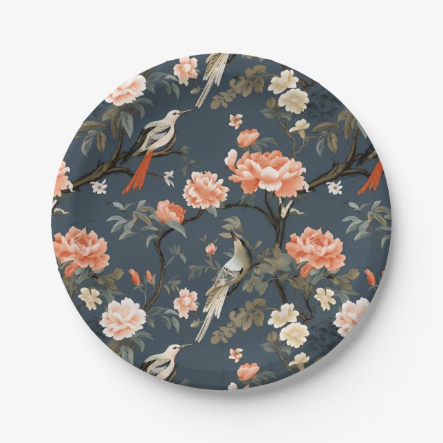 Chinoiserie on Denim Blue Paper Plates (Front)