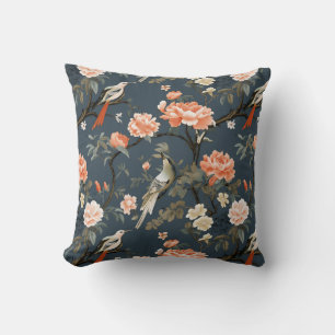 Chinoiserie on Denim Blue Throw Pillow