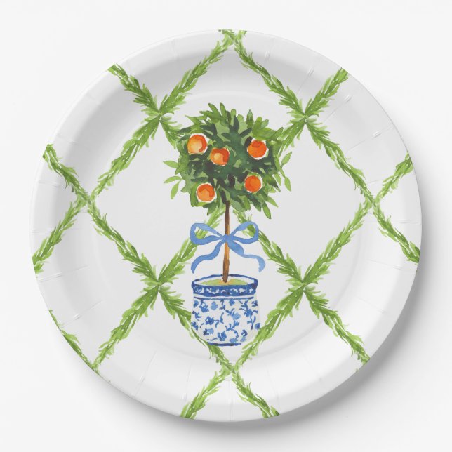 Chinoiserie Orange Citrus Topiary, Grandmillenial  Paper Plates (Front)