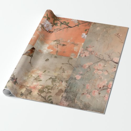 Chinoiserie Orange Sherbet Collage Wrapping Paper