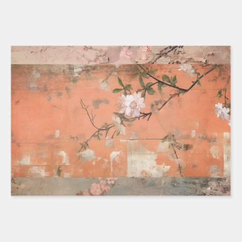 Chinoiserie Orange Sherbet Collage Wrapping Paper Sheets