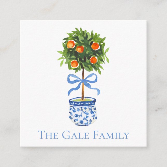 Chinoiserie Orange Topiary, Ginger Jar Custom  Enclosure Card (Front)