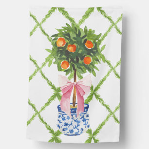 Chinoiserie Orange Topiary, Ginger Jar Pink Bow House Flag