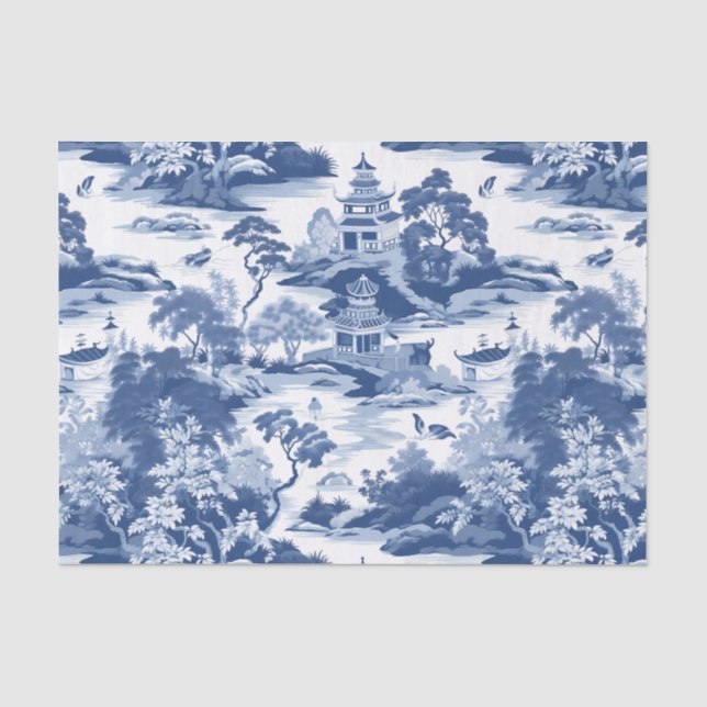Chinoiserie Oriental Landscape Painting Decoupage Tissue Paper (Front)