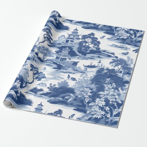 Chinoiserie Oriental Landscape Painting Wrapping Paper