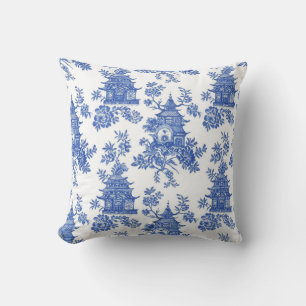 Chinoiserie Pagoda Blue and White Throw Pillow