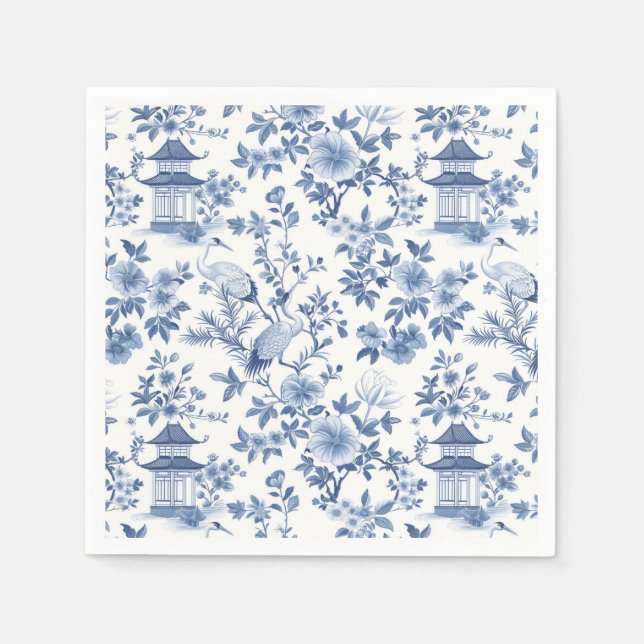 Chinoiserie Pagoda Crane Napkins (Front)