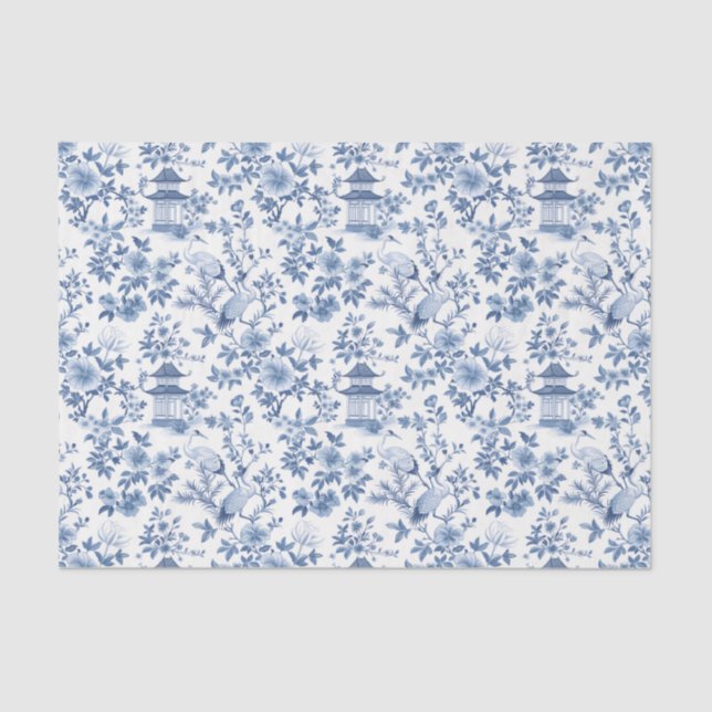 Chinoiserie Pagoda Crane  Tissue Paper (Front)