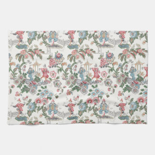 Chinoiserie Pagoda Garden, Pink and Green Kitchen Towel