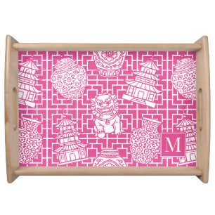Chinoiserie Pagoda – Hot Pink Preppy Asian Garden Serving Tray