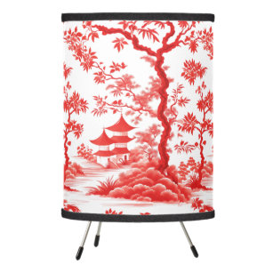 CHINOISERIE PAGODA IN RED! TRIPOD LAMP