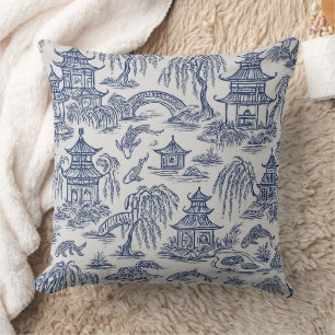 Chinoiserie Pagoda & Koi Pond Throw Pillow