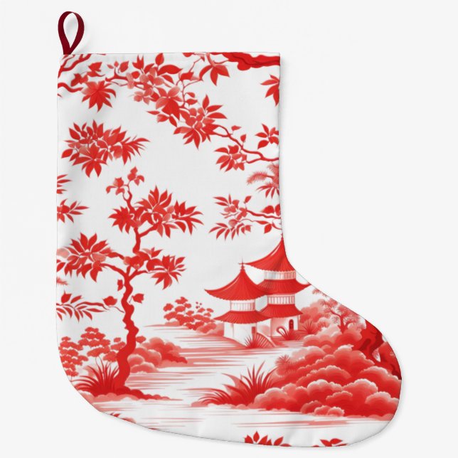 CHINOISERIE PAGODA LARGE CHRISTMAS STOCKING (Front)