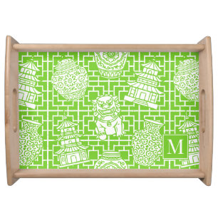 Chinoiserie Pagoda – Lime Preppy Asian Garden Serving Tray
