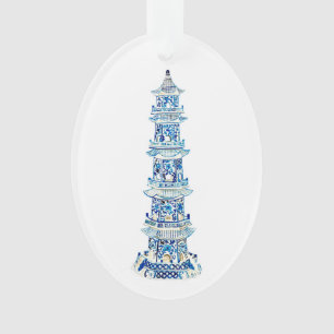 Chinoiserie Pagoda Oval Acrylic Ornament