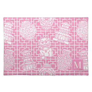Chinoiserie Pagoda – Pink Preppy Asian Garden Cloth Placemat