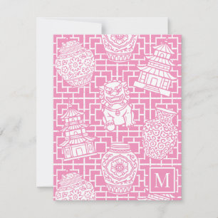 Chinoiserie Pagoda – Pink Preppy Asian Garden Note Card