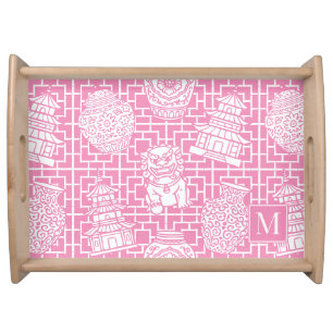 Chinoiserie Pagoda – Pink Preppy Asian Garden Serving Tray