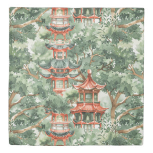 Chinoiserie Pagoda Sage Green Forest Duvet Cover