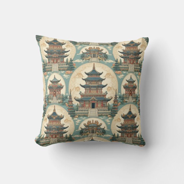 Chinoiserie Pagoda Throw Pillow (Front)