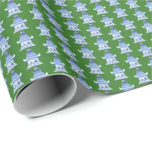 Chinoiserie Pagodas (on Green) Wrapping Paper