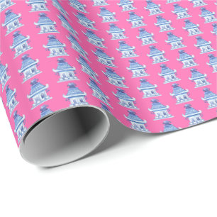 Chinoiserie Pagodas (on Pink)  Wrapping Paper