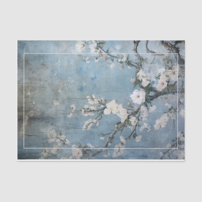 Chinoiserie Panel Distressed Blue - Customizable Tissue Paper (Front)