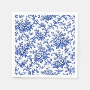 Chinoiserie Paper Napkins, Blue Floral Party Napkins