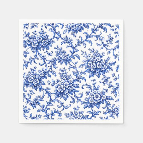 Chinoiserie Paper Napkins, Blue Floral Party Napkins