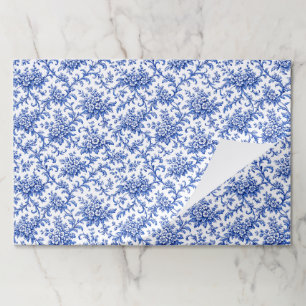 Chinoiserie Paper Placemats, Blue Floral Paper Pad