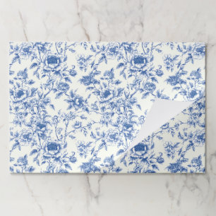 Chinoiserie Paper Placemats, Blue Floral Table Mat