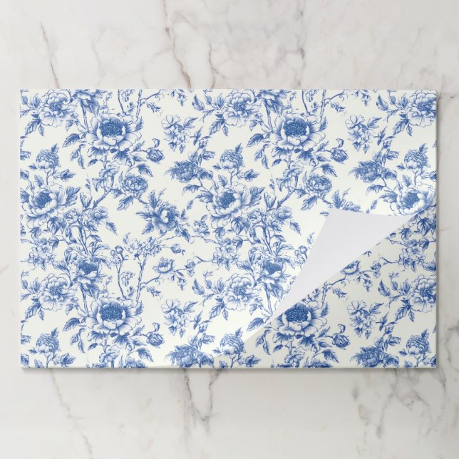 Chinoiserie Paper Placemats, Blue Floral Table Mat (Folded)