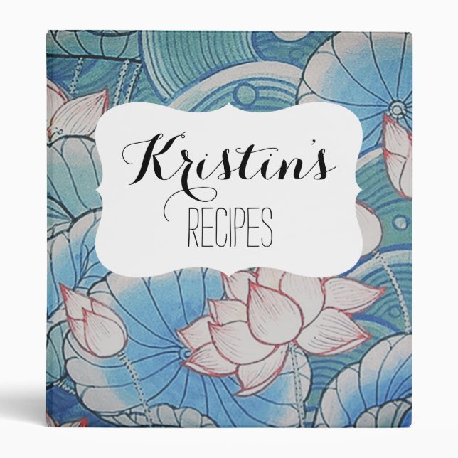 Chinoiserie Pastel Oriental Pink & Blue Floral Binder (Front)