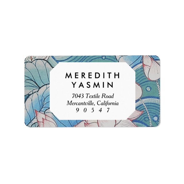 Chinoiserie Pastel Oriental Pink & Blue Floral Label (Front)