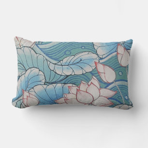 Chinoiserie Pastel Oriental Pink & Blue Floral Lumbar Pillow