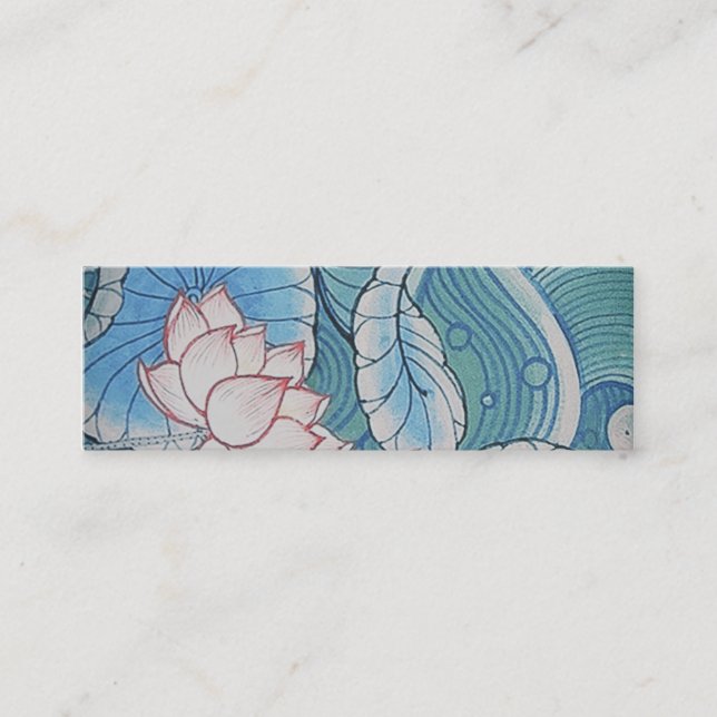Chinoiserie Pastel Oriental Pink & Blue Floral Mini Business Card (Front)