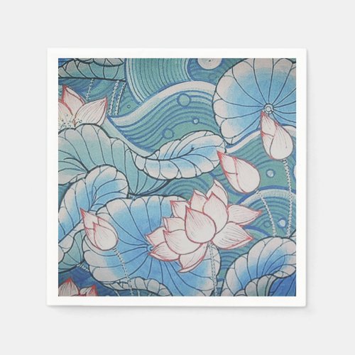 Chinoiserie Pastel Oriental Pink  Blue Floral Paper Napkins