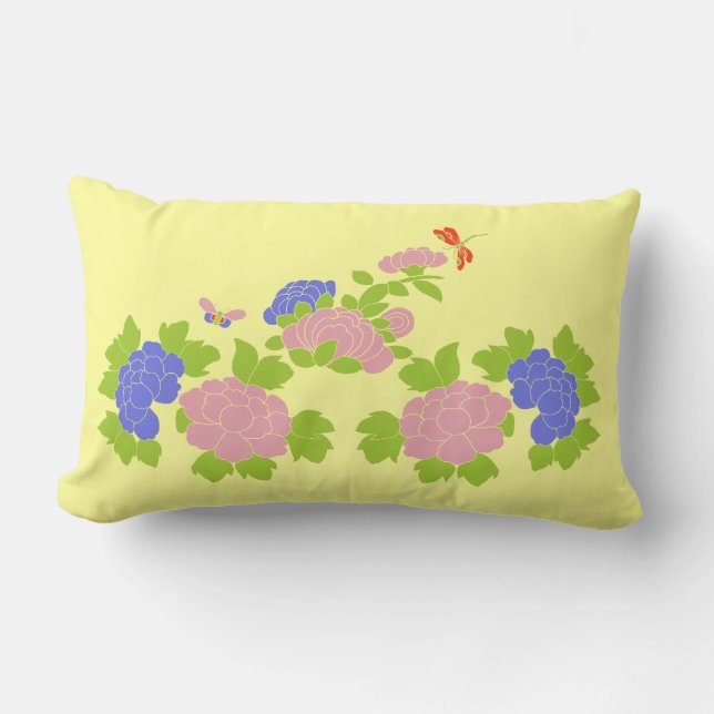 Chinoiserie peonies lumbar pillow (Front)