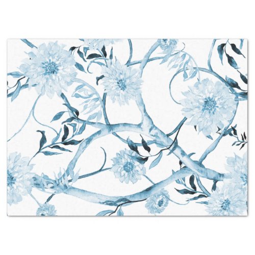 Chinoiserie Peony Floral Blue and White Decoupage Tissue Paper