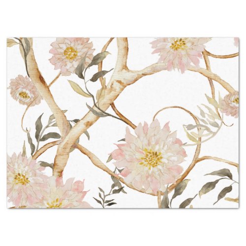 Chinoiserie Peony Floral Watercolor Blush Pink Tissue Paper