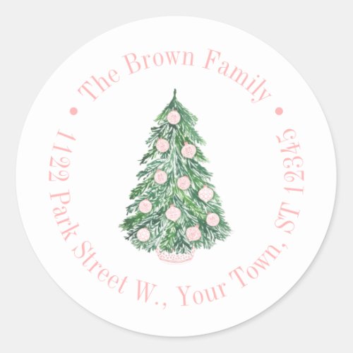 Chinoiserie Pink And Green Holiday Return Address Classic Round Sticker