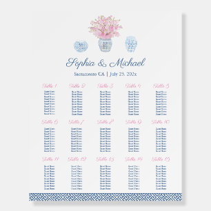 Chinoiserie Pink And Navy 15 Tables Seating Chart Foam Board