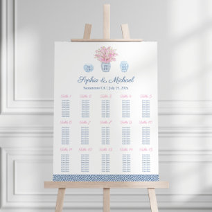 Chinoiserie Pink And Navy 15 Tables Seating Chart Foam Board