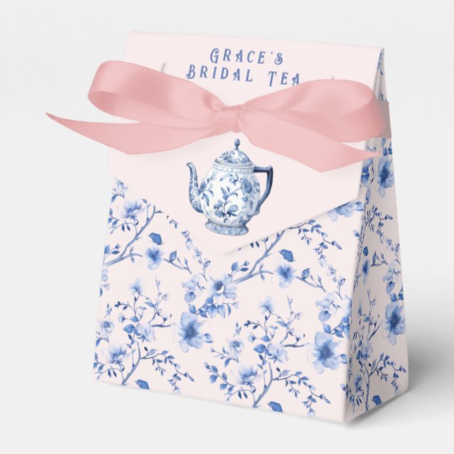 Chinoiserie Pink & Blue Bridal Tea Favor Boxes (Front Side)