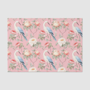 Chinoiserie Pink Floral Egret Tissue Paper