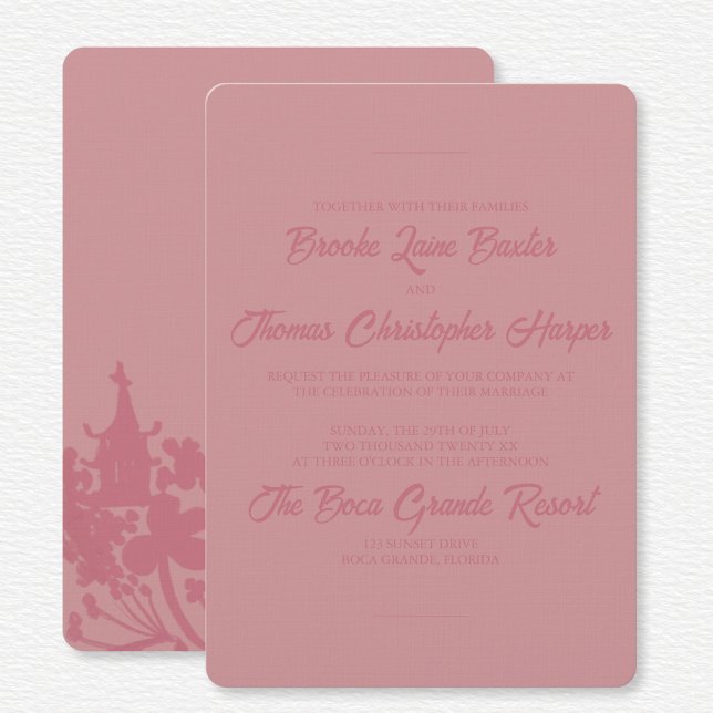 Chinoiserie Pink Floral Wedding  Invitation (Creator Uploaded)